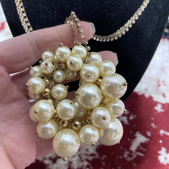 Tri-Strand Necklace With Large Faux Pearl Pendant. - Picture 2 of 5